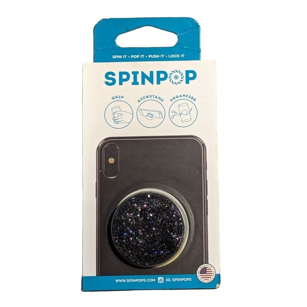 Spinpop Phonegrip, Shimmering Black Grip Kickstand Cable Organizer Comfortable